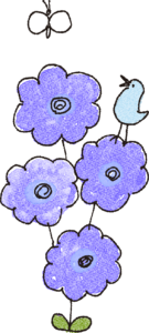 誕生日のフォトブックスタンプ素材：花・紫の花・蝶々・小鳥