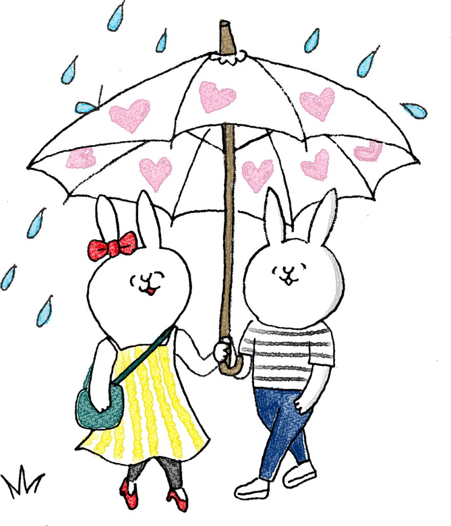 彼氏彼女・カップルのフォトブックスタンプ素材：相合傘・雨・デート