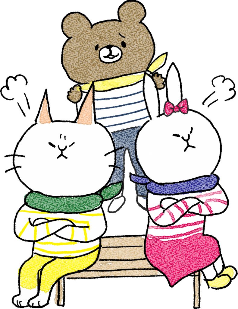 友達のフォトブックスタンプ素材：喧嘩・なだめる・猫・熊・うさぎ