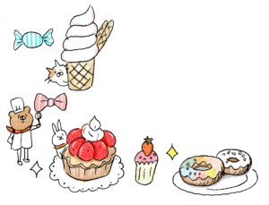 子供のフォトブックスタンプ素材：ケーキ・ソフトクリーム・ドーナツ・飴・キャンディ・リボン・パティシエ・スイーツ・デザート
