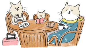 旅行のフォトブックスタンプ素材：家族・レストラン・カフェ・食事・読書・猫