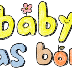 赤ちゃん・出産のフォトブックスタンプ素材：赤ちゃんが産まれました（Baby was born）文字イラスト・タイトル