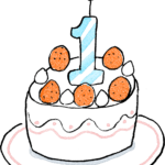 １歳のバースデーケーキ・誕生日：赤ちゃん・ファーストイヤーのイラスト素材