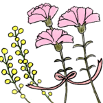 カーネーション（ピンク）・花・母の日・リボン：母の日のスタンプ素材