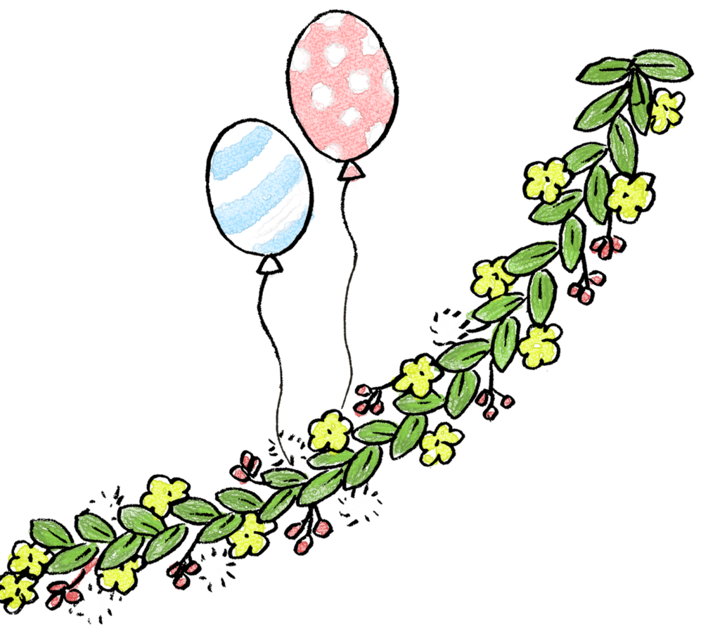 草・花・風船：結婚式・ウエディングのスタンプ素材